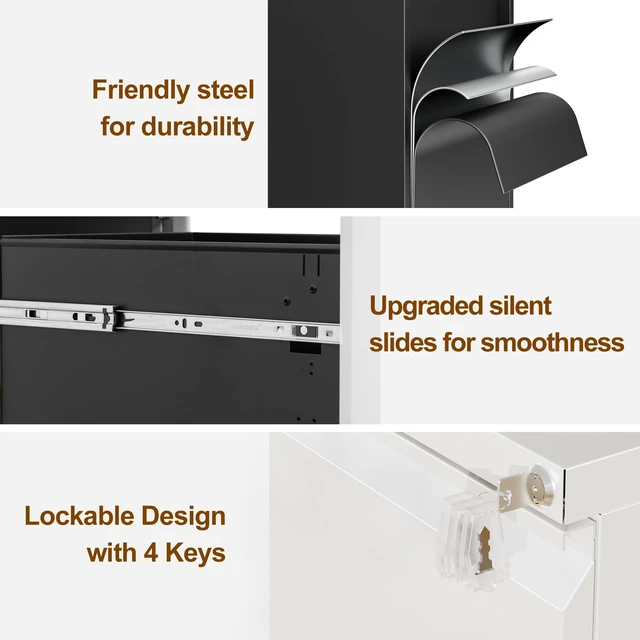 Alt view image 4 of 7 - 2 Drawer Metal Mobile File Cabinet with Lock and 4 Keys | Pre-Assembled Under Office Filing Cabinet for Home Office with Anti-tilt Wheels, A4/Legal/Letter Hanging File Drawers