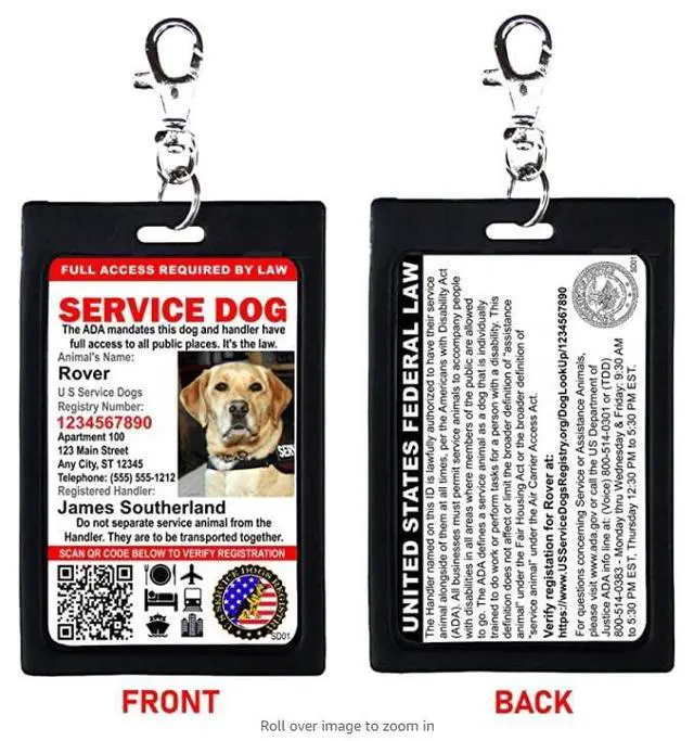 Alt view image 3 of 5 - Custom Service Dog ID Card with QR Code and Optional Holograph | Registration to U S Service Dogs Registry Plus ID Holder & Digital ID - Portrait Style