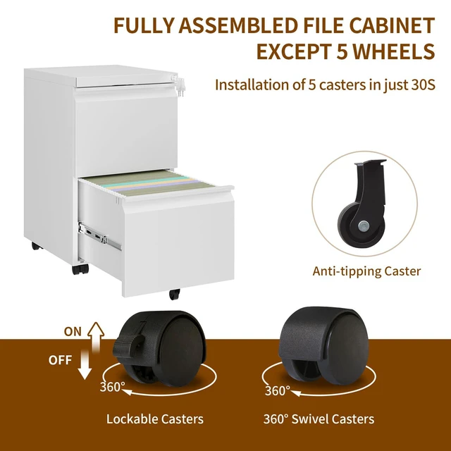Alt view image 7 of 7 - 2 Drawer Metal Mobile File Cabinet with Lock and 4 Keys | Pre-Assembled Under Office Filing Cabinet for Home Office with Anti-tilt Wheels, A4/Legal/Letter Hanging File Drawers