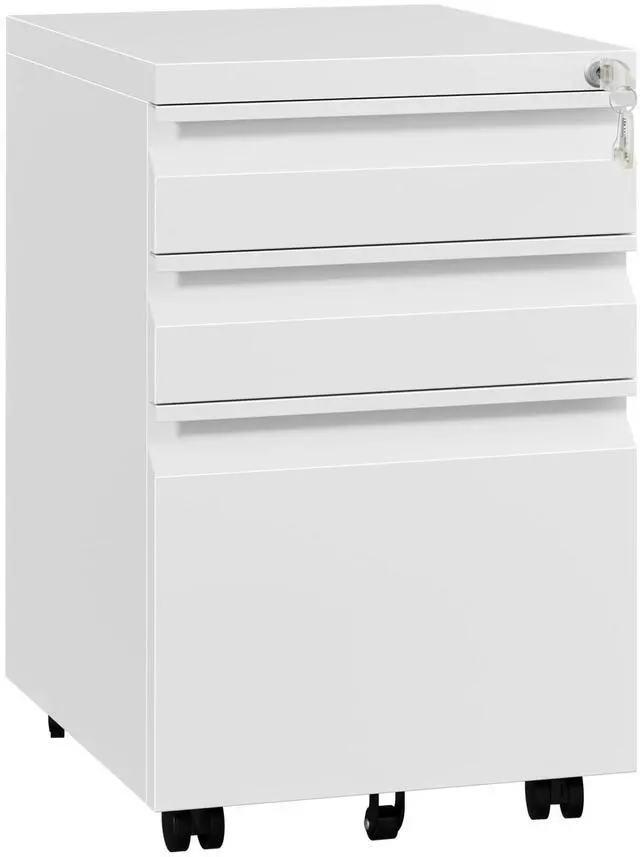 Main image of Fully Assembled 3 Drawer Mobile File Cabinet with Lock | Under Desk Metal Filing Cabinet for Home Office, Rolling Storage for Letter/Legal/A4 Size