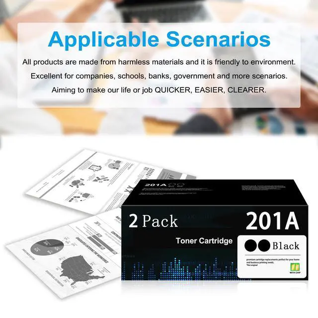 Alt view image 6 of 6 - 201A Black Toner Cartridges (2-Pack) with Chip Replacement for HP 201A 201X | (CF400A) Black,with Color Laserjet Pro M252, HP Color Laserjet Pro MFP M277 M274n M252 Series printer