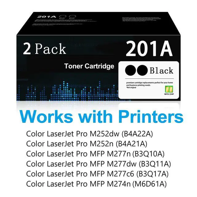 Alt view image 2 of 6 - 201A Black Toner Cartridges (2-Pack) with Chip Replacement for HP 201A 201X | (CF400A) Black,with Color Laserjet Pro M252, HP Color Laserjet Pro MFP M277 M274n M252 Series printer