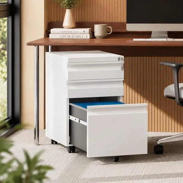 Alt view image 2 of 7 - Fully Assembled 3 Drawer Mobile File Cabinet with Lock | Under Desk Metal Filing Cabinet for Home Office, Rolling Storage for Letter/Legal/A4 Size