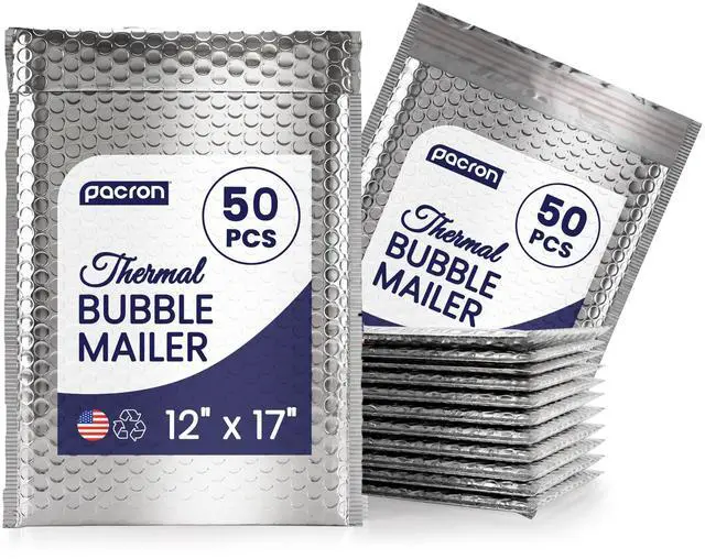 Main image of Waterproof Self-Seal Insulated Foil Thermal Bubble Mailers 12x17, 50-Pack | For meal kits, frozen goods & bulk perishables. Foil lining keeps items hot or cold