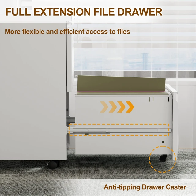 Alt view image 5 of 7 - 2 Drawer Metal Mobile File Cabinet with Lock and 4 Keys | Pre-Assembled Under Office Filing Cabinet for Home Office with Anti-tilt Wheels, A4/Legal/Letter Hanging File Drawers