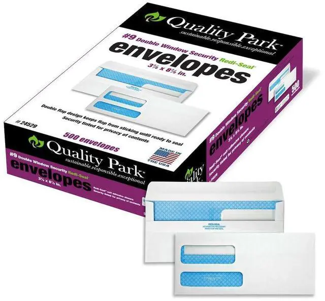Main image of #9 Security Envelopes, Double Window, Self Seal, Invoices/QuickBooks Statements, 3-7/8 x 8-7/8 Inches, 24 lb White, 500/Box (QUA24529)
