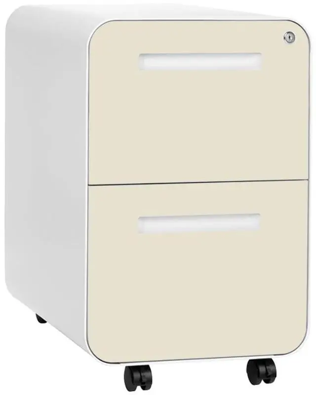 Main image of Stockpile 2 Drawer Mobile File Cabinet with Lock - Under Desk Metal Filing Cabinet, Legal/Letter File Folders, Wheels and Stationary Feet, Pre-Assembled, Ivory