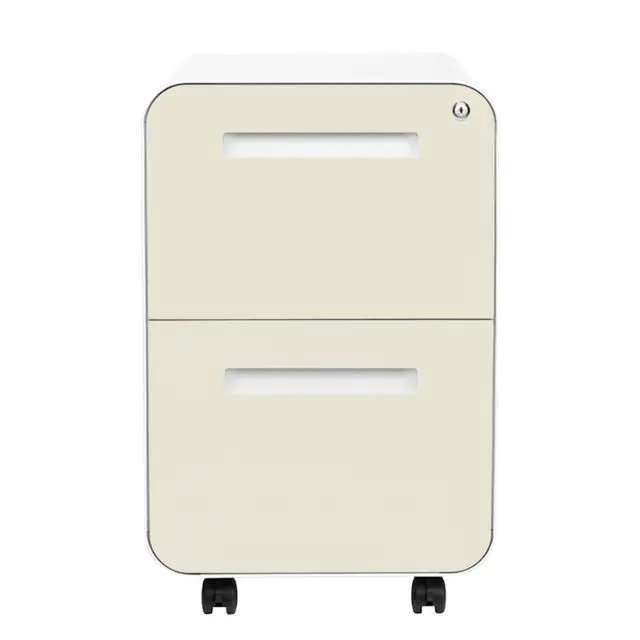Alt view image 2 of 5 - Stockpile 2 Drawer Mobile File Cabinet with Lock - Under Desk Metal Filing Cabinet, Legal/Letter File Folders, Wheels and Stationary Feet, Pre-Assembled, Ivory
