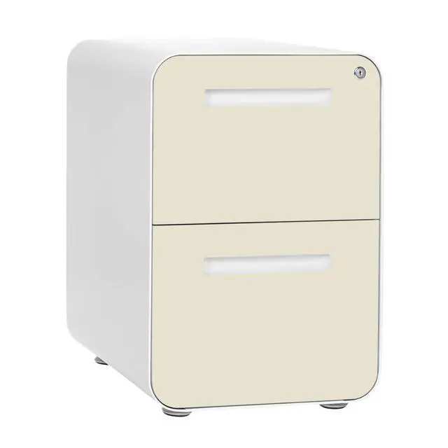Alt view image 3 of 5 - Stockpile 2 Drawer Mobile File Cabinet with Lock - Under Desk Metal Filing Cabinet, Legal/Letter File Folders, Wheels and Stationary Feet, Pre-Assembled, Ivory