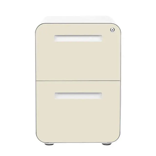 Alt view image 4 of 5 - Stockpile 2 Drawer Mobile File Cabinet with Lock - Under Desk Metal Filing Cabinet, Legal/Letter File Folders, Wheels and Stationary Feet, Pre-Assembled, Ivory