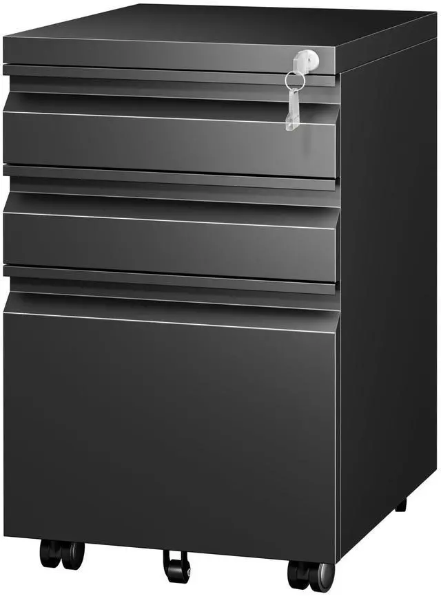 Main image of Fully Assembled 3 Drawer Mobile File Cabinet with Lock | Under Desk Metal Filing Cabinet for Home Office, Rolling Storage for Letter/Legal/A4 Size