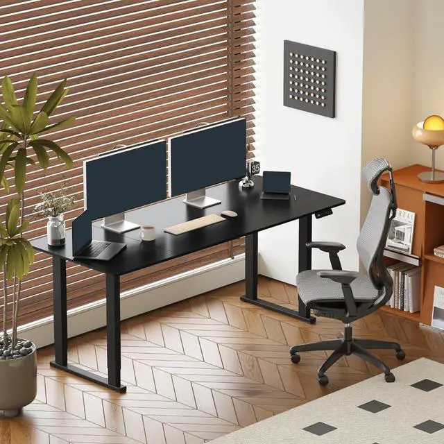Alt view image 2 of 6 - 4-Leg 78''x32'' Large Electric Height Adjustable Standing Desk | Computer Stand Up Desk with Memory Presets for Home Office, Computer Workstation, Black