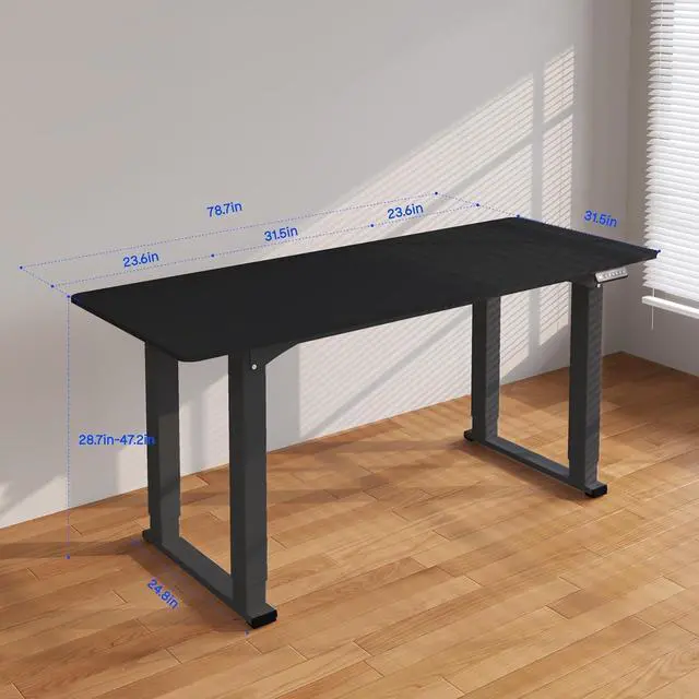 Alt view image 3 of 6 - 4-Leg 78''x32'' Large Electric Height Adjustable Standing Desk | Computer Stand Up Desk with Memory Presets for Home Office, Computer Workstation, Black