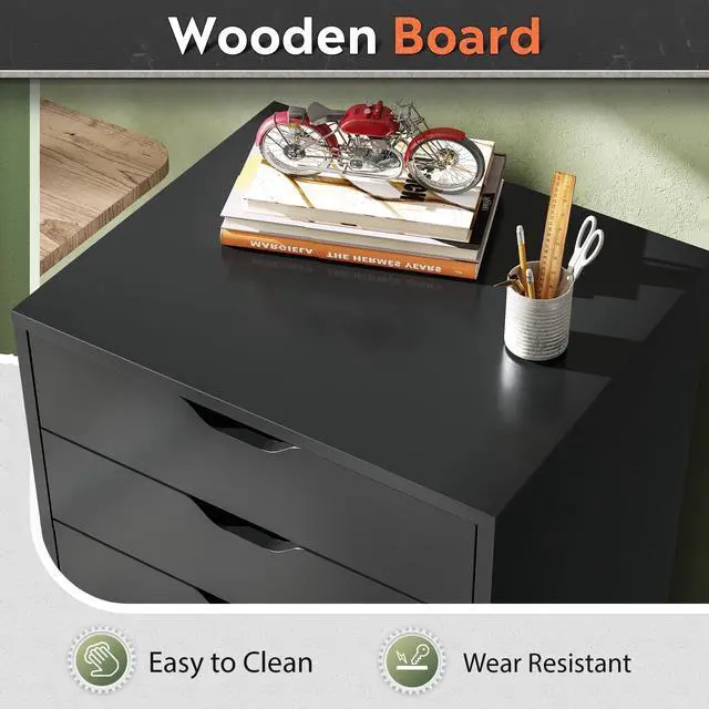 Alt view image 5 of 7 - 5-Drawer Filing Cabinet, Under Desk file Cabinet, Black | Wood, Office Storage Cabinet, Printer Stand with Wheels, Drawer Chest, Home Office