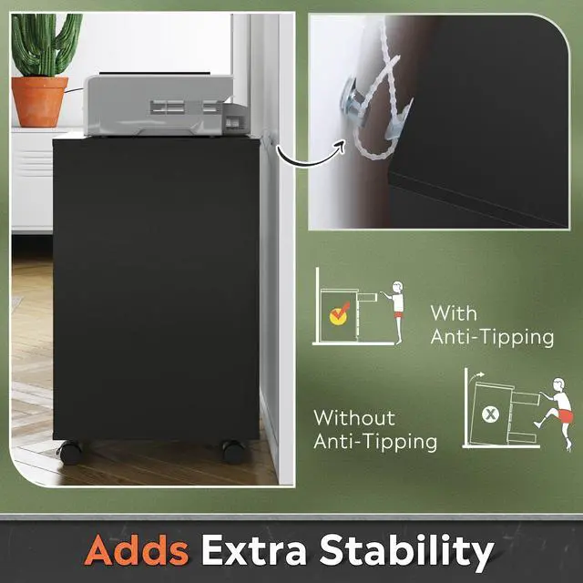 Alt view image 7 of 7 - 5-Drawer Filing Cabinet, Under Desk file Cabinet, Black | Wood, Office Storage Cabinet, Printer Stand with Wheels, Drawer Chest, Home Office
