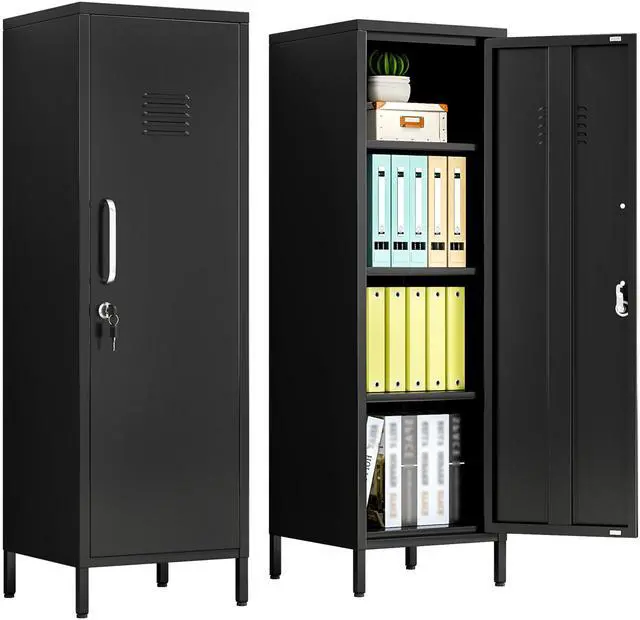 Main image of 47.24" Black Lockable Small Metal Storage Locker | Employees Locker 1 Door & 3 Adjustable Shelves, Steel Cabinet for Employees, Home, School, Office & Gym