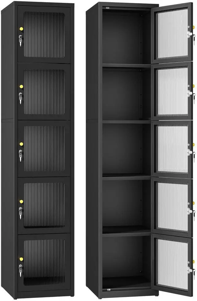 Main image of 5 Doors Metal Locker Organizer | Acrylic Door Cabinet, Lockable Locker for Home, Office, Gym, School, Garage, lockable for Employees, Black