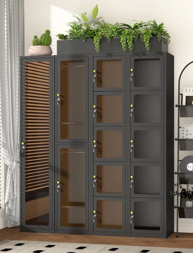 Alt view image 6 of 7 - 5 Doors Metal Locker Organizer | Acrylic Door Cabinet, Lockable Locker for Home, Office, Gym, School, Garage, lockable for Employees, Black