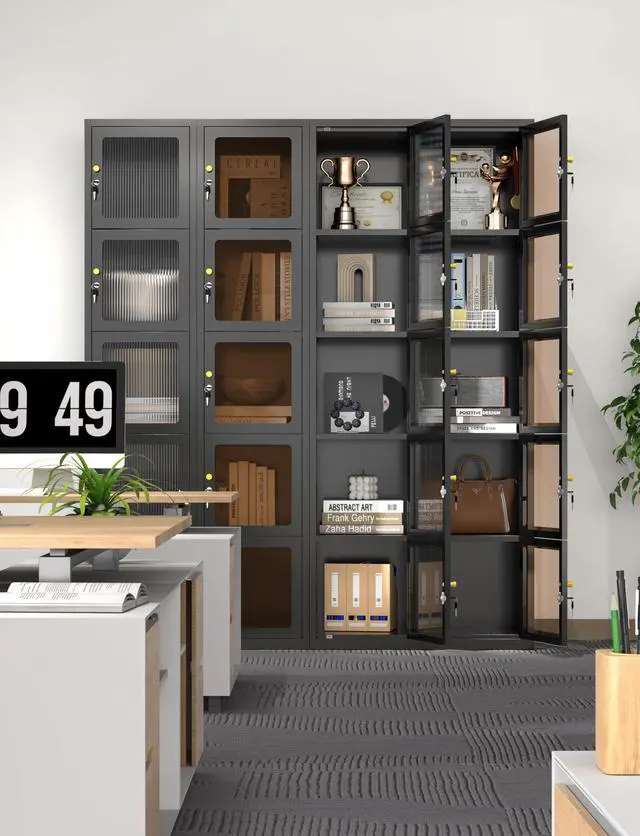 Alt view image 7 of 7 - 5 Doors Metal Locker Organizer | Acrylic Door Cabinet, Lockable Locker for Home, Office, Gym, School, Garage, lockable for Employees, Black