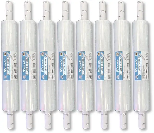 Main image of Industrial Pallet Stretch Wrap 20 x 1000 Ft (8 Pack), 80 Gauge Clear Stretch Film, 400% Stretch, Self-Adhering Heavy Duty Plastic Shrink Wrap Clear Wrap with Handles for Moving & Shipping
