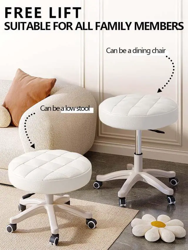 Alt view image 5 of 7 - Small Chair Round Rolling Stool with Wheels PU Leather Height Adjustable Swivel Drafting Work SPA Salon Stools Home Office Chair,4 Pack