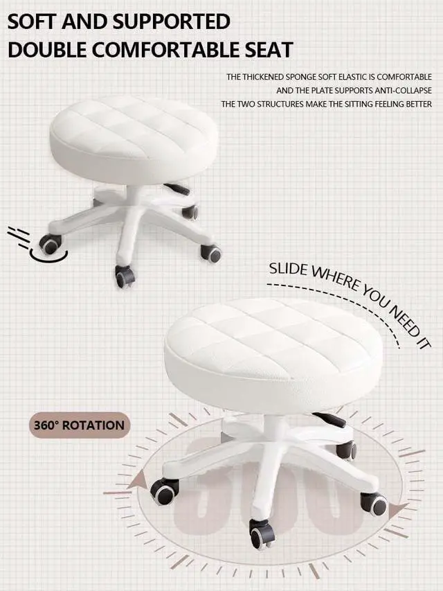 Alt view image 4 of 7 - Small Chair Round Rolling Stool with Wheels PU Leather Height Adjustable Swivel Drafting Work SPA Salon Stools Home Office Chair,4 Pack