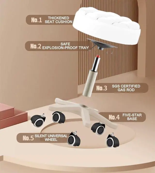 Alt view image 7 of 7 - Small Chair Round Rolling Stool with Wheels PU Leather Height Adjustable Swivel Drafting Work SPA Salon Stools Home Office Chair,4 Pack