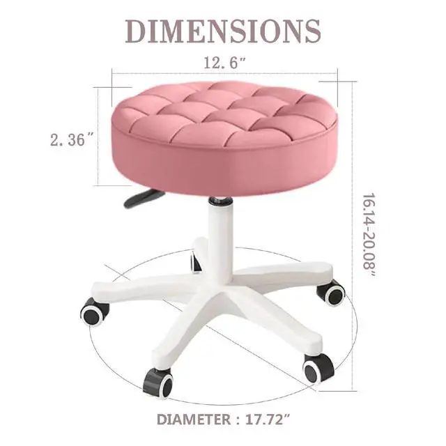 Alt view image 2 of 6 - Small Chair Round Rolling Stool with Wheels PU Leather Height Adjustable Swivel Drafting Work SPA Salon Stools Home Office Chair