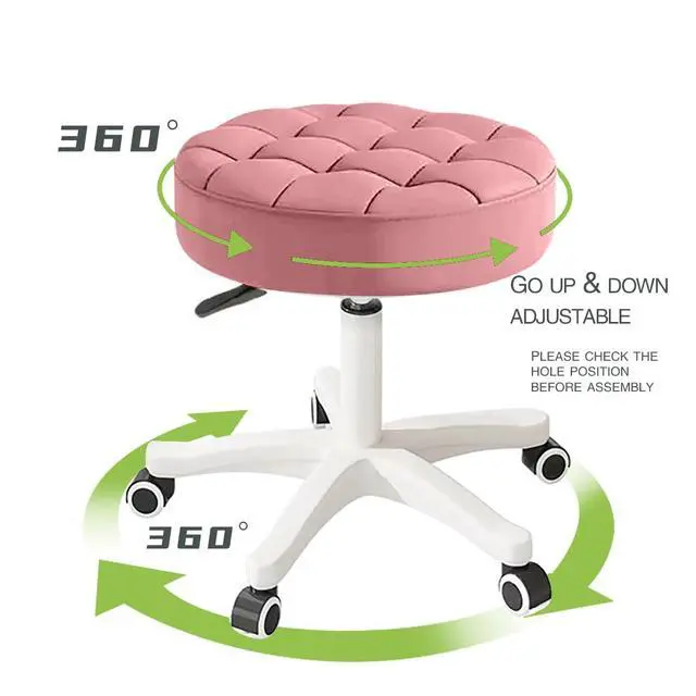 Alt view image 3 of 6 - Small Chair Round Rolling Stool with Wheels PU Leather Height Adjustable Swivel Drafting Work SPA Salon Stools Home Office Chair