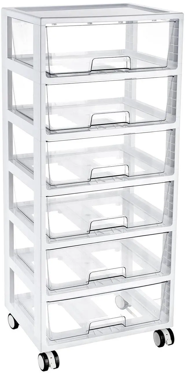 Main image of Rolling Drawer Cart, 6 Tier, Clear, Deep Drawers | Clear Deep Drawers, Visible Storage, Large-Capacity Organization, Crafts, Art, Toys, Bathroom, Classroom & Office Supplies