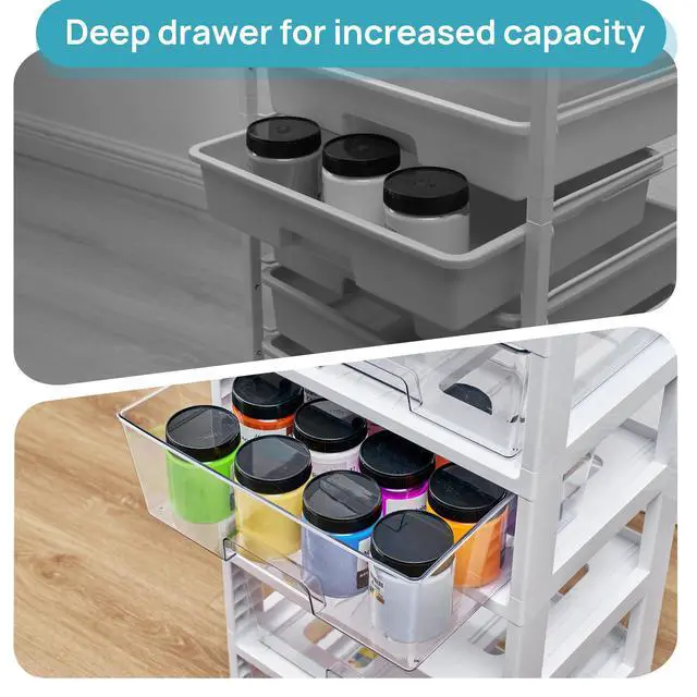 Alt view image 2 of 7 - Rolling Drawer Cart, 6 Tier, Clear, Deep Drawers | Clear Deep Drawers, Visible Storage, Large-Capacity Organization, Crafts, Art, Toys, Bathroom, Classroom & Office Supplies