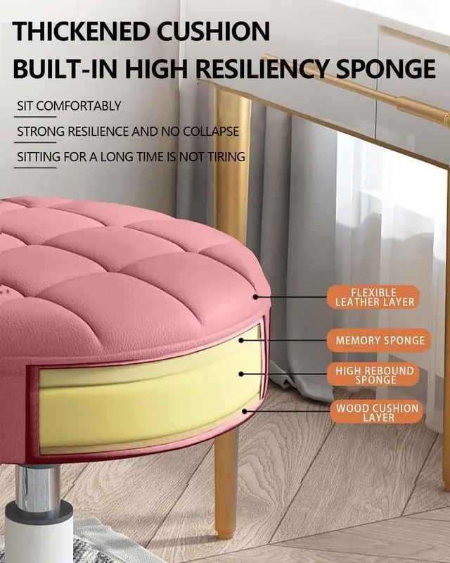 Alt view image 5 of 6 - Small Chair Round Rolling Stool with Wheels PU Leather Height Adjustable Swivel Drafting Work SPA Salon Stools Home Office Chair