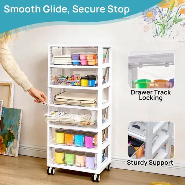 Alt view image 3 of 7 - Rolling Drawer Cart, 6 Tier, Clear, Deep Drawers | Clear Deep Drawers, Visible Storage, Large-Capacity Organization, Crafts, Art, Toys, Bathroom, Classroom & Office Supplies