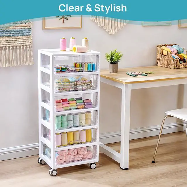Alt view image 4 of 7 - Rolling Drawer Cart, 6 Tier, Clear, Deep Drawers | Clear Deep Drawers, Visible Storage, Large-Capacity Organization, Crafts, Art, Toys, Bathroom, Classroom & Office Supplies