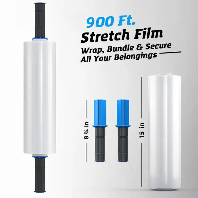Alt view image 2 of 6 - 2 Rolls x 15" x 900 FT x Clear Heavy Duty Plastic Stretch Wrap Shrink Film for Shipping Packaging Moving Packing Trucking Logistics - Thicker Extra Durable Film - Wrap Holder Included