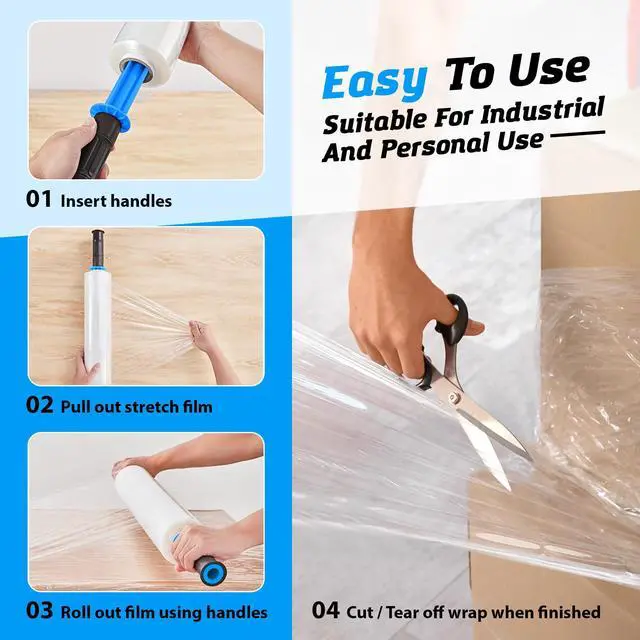 Alt view image 4 of 6 - 2 Rolls x 15" x 900 FT x Clear Heavy Duty Plastic Stretch Wrap Shrink Film for Shipping Packaging Moving Packing Trucking Logistics - Thicker Extra Durable Film - Wrap Holder Included