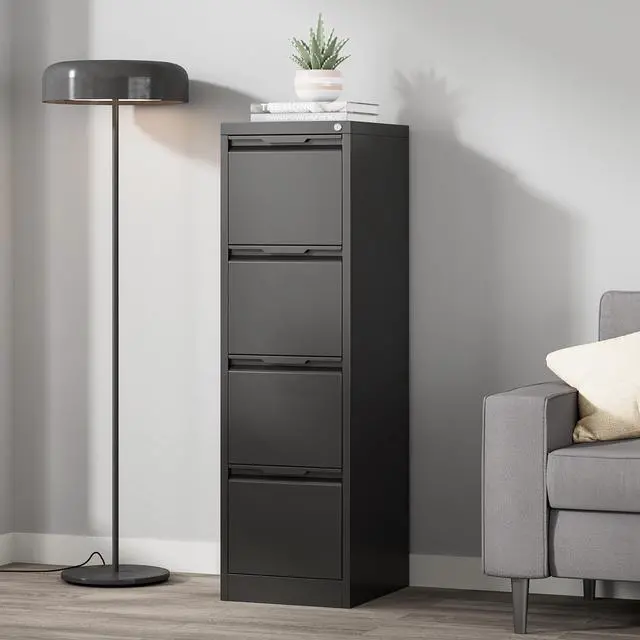 Alt view image 2 of 6 - Metal File Cabinet with Lock, 4 Drawer Filing Cabinet for Home Office, Locking Vertical Filing Cabinet for A4/F4/Lagel/Letter Assembly Required (Black, 4 Drawer)