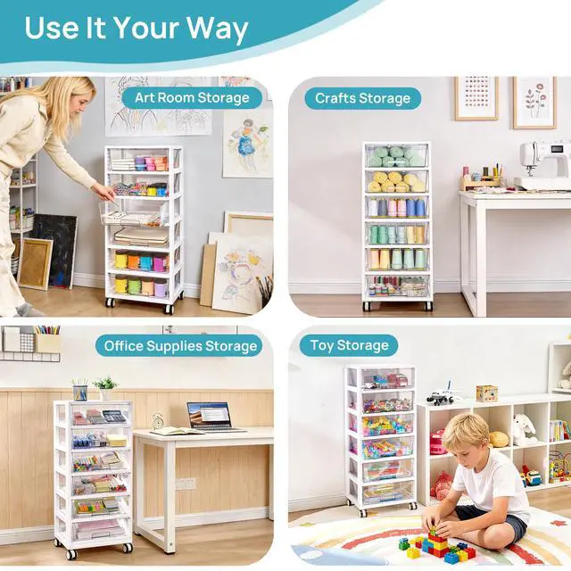 Alt view image 6 of 7 - Rolling Drawer Cart, 6 Tier, Clear, Deep Drawers | Clear Deep Drawers, Visible Storage, Large-Capacity Organization, Crafts, Art, Toys, Bathroom, Classroom & Office Supplies