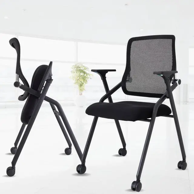 Main image of 2 Pack Stackable & Foldable Conference Room Chairs with Lumbar Support, Armrest - Ergonomic Mesh Bouncing Back for Office Meeting, Conference, Reception and Training Room Chair