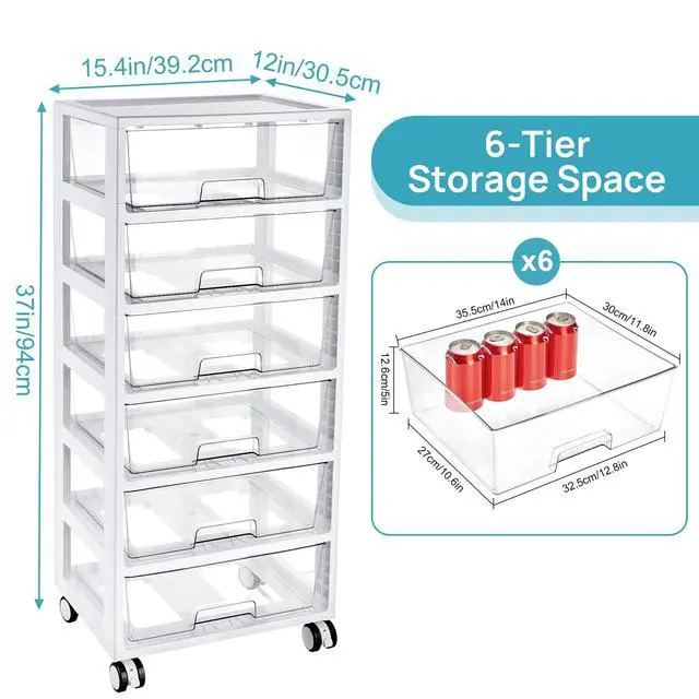 Alt view image 7 of 7 - Rolling Drawer Cart, 6 Tier, Clear, Deep Drawers | Clear Deep Drawers, Visible Storage, Large-Capacity Organization, Crafts, Art, Toys, Bathroom, Classroom & Office Supplies