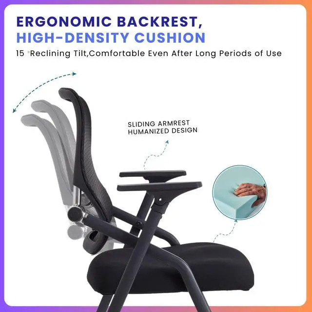 Alt view image 3 of 5 - 2 Pack Stackable & Foldable Conference Room Chairs with Lumbar Support, Armrest - Ergonomic Mesh Bouncing Back for Office Meeting, Conference, Reception and Training Room Chair