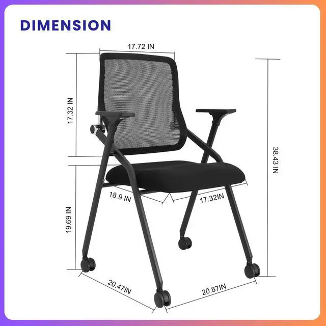 Alt view image 2 of 5 - 2 Pack Stackable & Foldable Conference Room Chairs with Lumbar Support, Armrest - Ergonomic Mesh Bouncing Back for Office Meeting, Conference, Reception and Training Room Chair