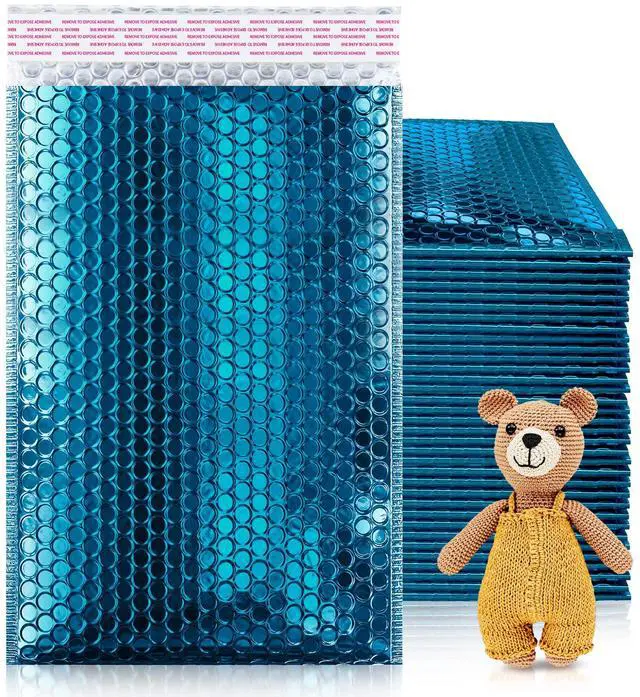 Main image of Metallic Bubble Mailers, Blue 6.5 x 10.5 Inch Self Seal Padded Envelopes, Pack of 250 Bubble Packaging Envelopes for Shipping and Mailing