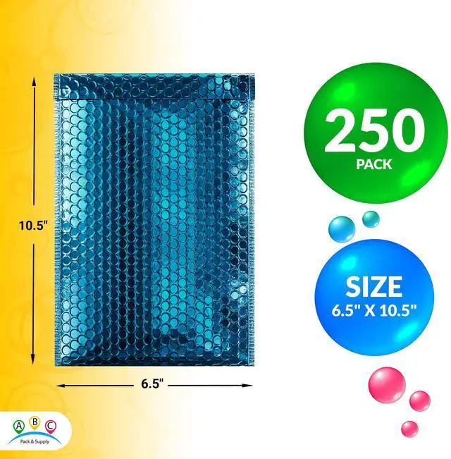 Alt view image 2 of 7 - Metallic Bubble Mailers, Blue 6.5 x 10.5 Inch Self Seal Padded Envelopes, Pack of 250 Bubble Packaging Envelopes for Shipping and Mailing