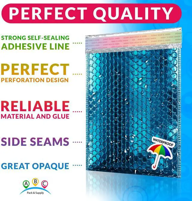 Alt view image 3 of 7 - Metallic Bubble Mailers, Blue 6.5 x 10.5 Inch Self Seal Padded Envelopes, Pack of 250 Bubble Packaging Envelopes for Shipping and Mailing