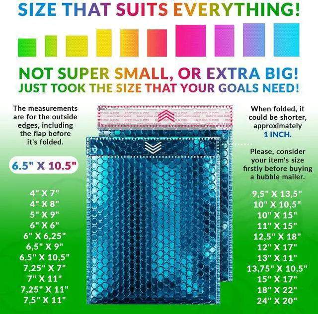 Alt view image 4 of 7 - Metallic Bubble Mailers, Blue 6.5 x 10.5 Inch Self Seal Padded Envelopes, Pack of 250 Bubble Packaging Envelopes for Shipping and Mailing