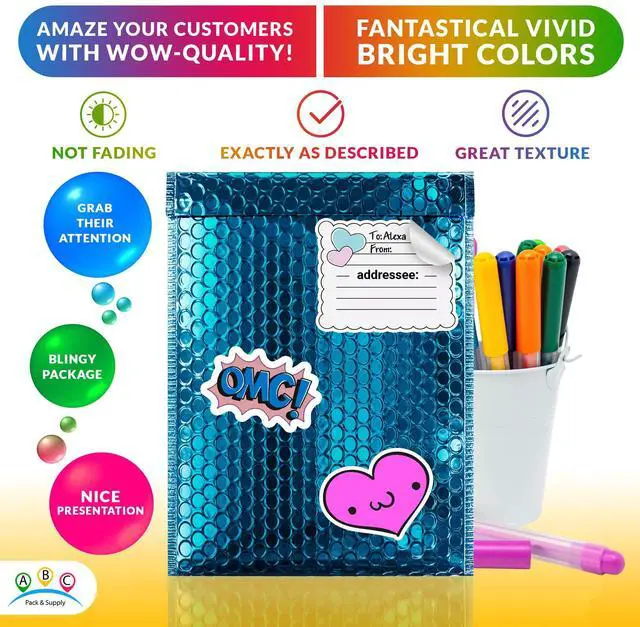 Alt view image 5 of 7 - Metallic Bubble Mailers, Blue 6.5 x 10.5 Inch Self Seal Padded Envelopes, Pack of 250 Bubble Packaging Envelopes for Shipping and Mailing