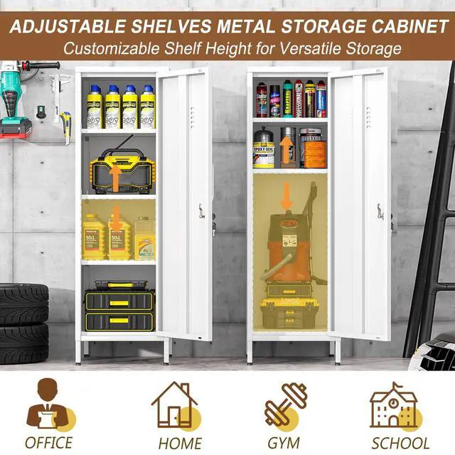 Alt view image 6 of 7 - 47.24" White Lockable Small Metal Storage Locker | 1 Door & 3 Adjustable Shelves, Steel Cabinet for Employees, Home, School, Office & Gym