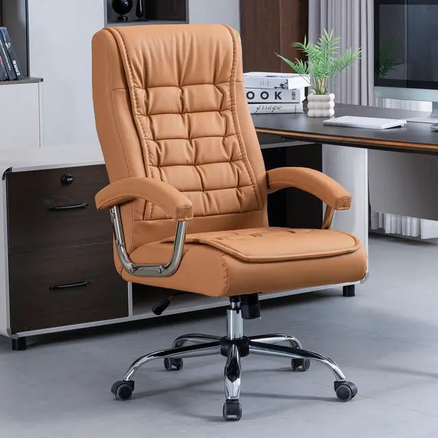 Alt view image 2 of 7 - Executive Office Chair Adjustable Leather Chair High Back Swivel Office Desk Chair with Padded Armrest 350lbs Load-Bearing Spring Seat Computer Desk Chair for Home Office, Khaki