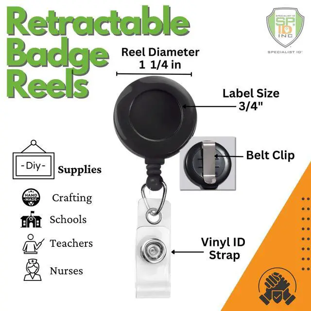 Alt view image 2 of 6 - Bulk 100 Pack - Premium Retractable ID & Key-Card Badge Reels with Secure Metal Belt Clip and 34 Pull by